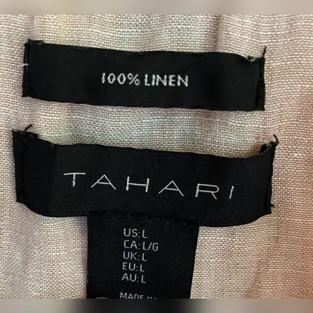 Tahari Button Up Shirt Women's Large Beige 100% Linen Sleeveless Tunic Top - Picture 3 of 5
